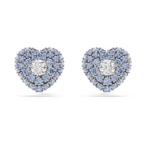 Pendientes de botón Idyllia, Corazón, Azules, Baño de rodio
